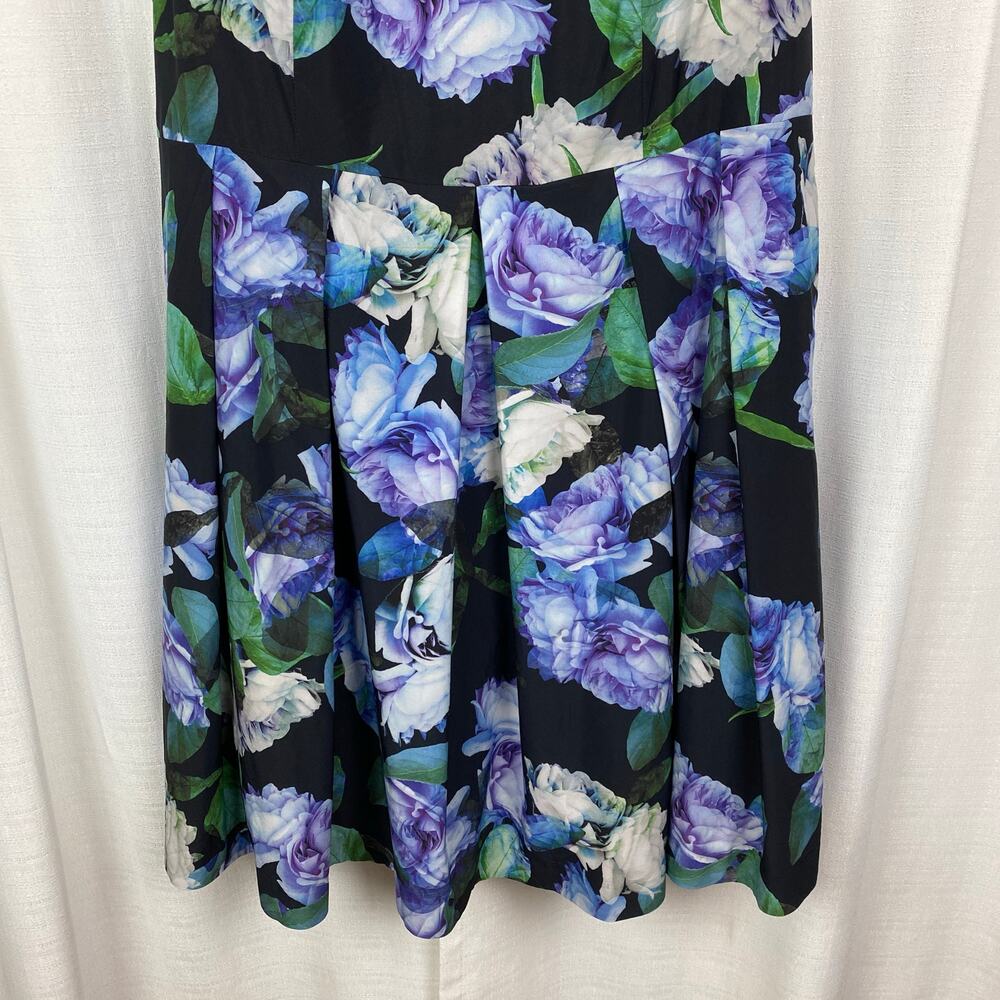 City Chic Black&Purple Floral Sateen Fit&Flare Midi Dress Sz.L/20W - Picture 4 of 13